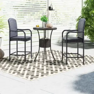 Outdoor Patio Bar Sets 2 Chairs and 1 Table (Black)