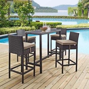 Outdoor Patio Bar Sets 4 Chairs and 1 Table (Brown)