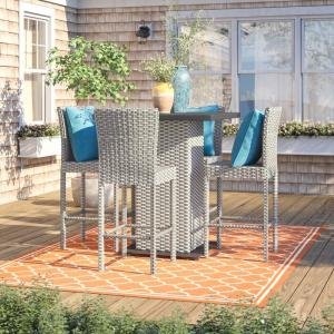 Outdoor Patio Bar Sets 4 Chairs and 1 Table (Silver)
