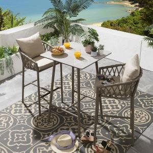 Outdoor Patio Bar Set 2 Chairs and 1 Table Set Braided & Rope