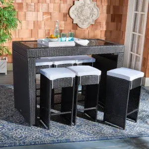 Outdoor Patio Bar Sets 6 Stools and 1 Table (Black)