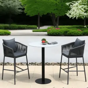 Outdoor Patio Bar Set 2 Chairs and 1 Table Set (Grey) Braided & Rope