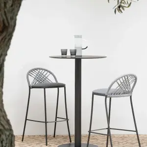 Outdoor Patio Bar Set 2 Chairs and 1 Table Set (Grey) Braided & Rope
