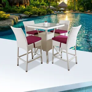 Outdoor Patio Bar Sets 4 Chairs and 1 Table (White)