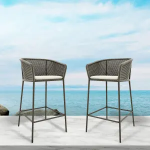 Outdoor Patio Bar Chair 2 Chairs For Balcony Braided & Rope (Grey)