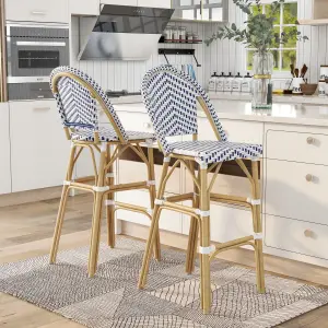Outdoor Patio Bar Chair 2 Chairs For Balcony (Dark blue + White)