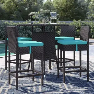 Outdoor Patio Bar Sets 4 Chairs and 1 Table (Dark Brown)