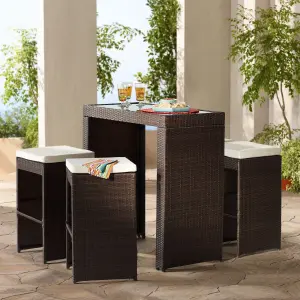 Outdoor Patio Bar Sets 4 Stools and 1 Table (Dark Brown)