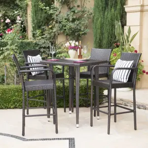 Outdoor Patio Bar Sets 4 Chairs and 1 Table (Brown)