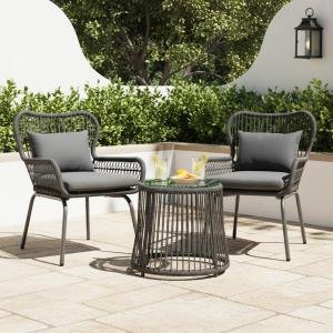 Outdoor Patio Garden 3 Piece All Weather Water Resistant Furniture with Cushion & Center Table for Balcony, Backyard, Lawn, Terrace (Dark Grey & Grey)