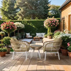 Outdoor Patio Seating Set 2 Chairs and 1 Table Set (Beige) Braided And Rope