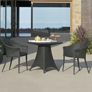 Outdoor Patio Seating Set 2 Chairs and 1 Table Set (Black)