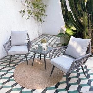 Outdoor Patio Seating Set 2 Chairs and 1 Table Set (Grey) Braided & Rope