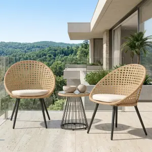 Outdoor Patio Seating Set 2 Chairs and 1 Table Set (Tan + White)