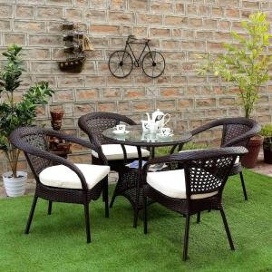 Outdoor Patio Seating Set 4 Chairs and 1 Table Set (Dark Brown)