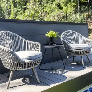 Outdoor Patio Seating Set 2 Chairs and 1 Table Setc(Grey) Braided & Rope