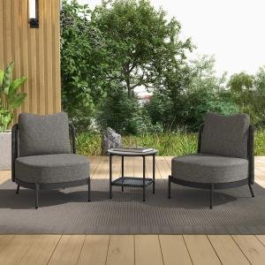 Outdoor Patio Seating Set 2 Chairs and 1 Table Set (Dark Grey)