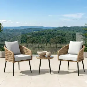 Outdoor Patio Seating Set 2 Chairs and 1 Table Set (Honey)