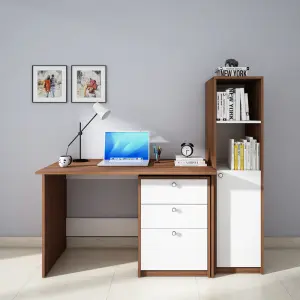 WS Computer Office Table | Walnut and Frosty White