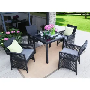 Outdoor Patio Dining Set 4 Chairs and 1 Table (Black)