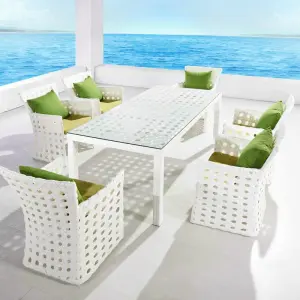 Outdoor Patio Dining Set 6 Chairs and 1 Table (White)