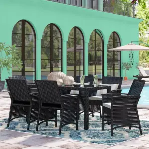 Outdoor Patio Dining Set 6 Chairs and 1 Table (Black)
