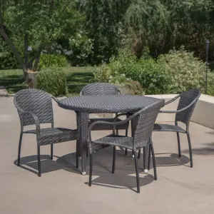 Outdoor Garden Patio Dining Set 4 Chairs and 1 Table (Gray)
