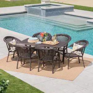 Outdoor Patio Dining Set 6 Chairs and 1 Table (Dark Brown)