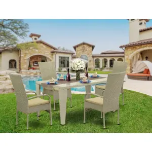 Outdoor Patio Dining Set 4 Chairs and 1 Table (Cream)