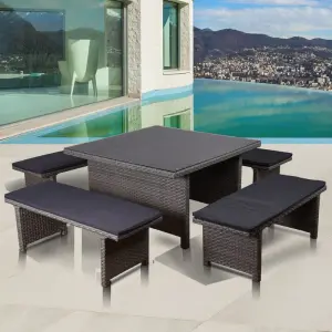 Outdoor Patio Dining Set 4 Stools and 1 Table (Gray)