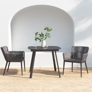 Outdoor Patio Seating Set 2 Chairs and 1 Table Set (Dark Brown) Braided & Rope