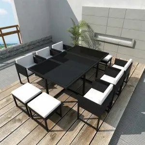 Outdoor Patio Dining Set 6 Chairs, 4 Ottoman and 1 Table ﻿(Black)