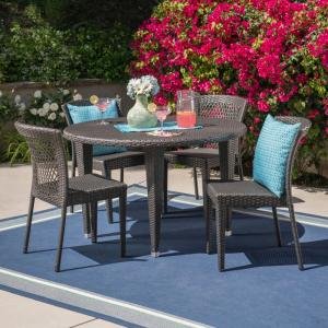 Outdoor Patio Dining Set 4 Chairs and 1 Table (Brown)