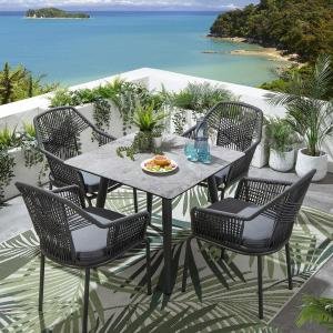 Outdoor Patio Dining Set 4 Chairs and 1 Table, Braid & Rope (Grey)