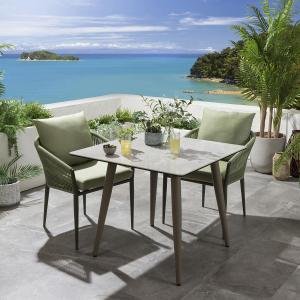 Outdoor Patio Seating Set 2 Chairs and 1 Table Set (Beige+Green) Braided & Rope