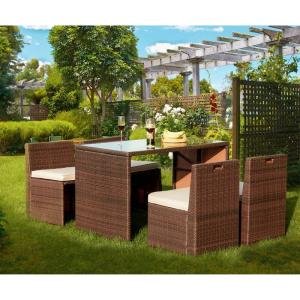 Outdoor Patio Dining Set 4 Chairs and 1 Table (Brown)