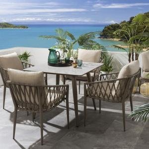 Outdoor Garden Patio Dining Set 4 Chairs and 1 Table Set Braided & Rope