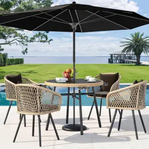 Outdoor Patio Seating Set 4 Chairs and 1 Table Set (Tan + Black)