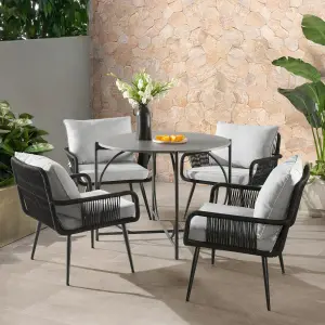 Outdoor Patio Seating Set 4 Chairs and 1 Table Set Braided & Rope