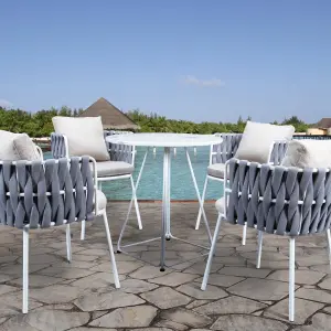 Outdoor Patio Seating Set 4 Chairs and 1 Table Set (Silver) Braided & Rope