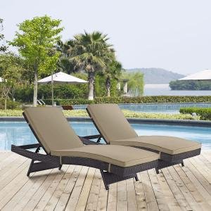 Adjustable Outdoor Chaise Lounge Chair Rattan Wicker Patio Lounge Chair Beige Set 2