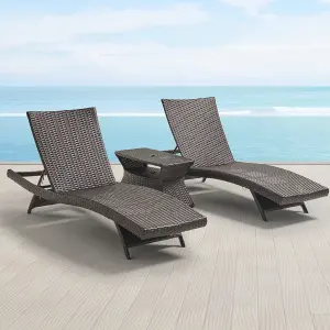 Outdoor Swimming Poolside Lounger (Set of 2) With 1 Side Table (Brown)