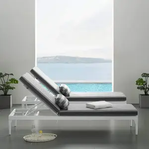 Outdoor Swimming Poolside Lounger (White + Grey ) Set of 2