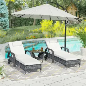 Outdoor Swimming Poolside Lounger (Set of 2 ) with 1 Side Table (Black + Grey)