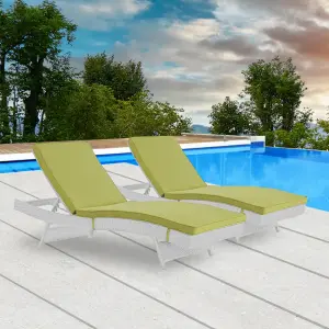 Outdoor Swimming Poolside Lounger Set of 2 (White & Green)