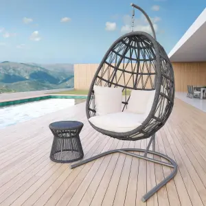 Single Seater Hanging Swing With Stand For Balcony , Garden (Dark Grey) Braided & Rope