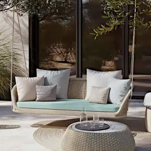 Three Seater Hanging Swing Without Stand For Balcony , Garden Swing (Cream)