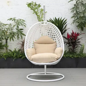 Single Seater Hanging Swing With Stand For Balcony , Garden (White)