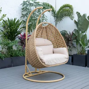 Double Seater Hanging Swing With Stand For Balcony , Garden Swing (Honey)