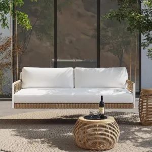Three Seater Hanging Swing Without Stand For Balcony , Garden Swing (Tan + White)